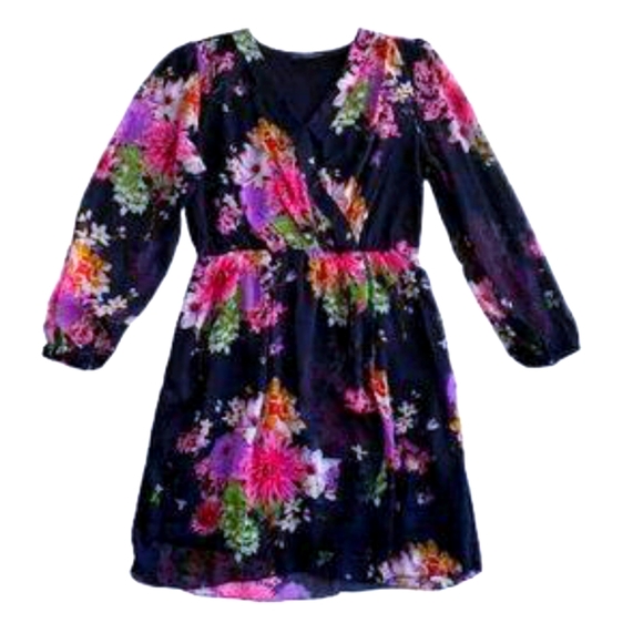 🧚‍♀️🦄EUC 22W AX Paris Curve Deep Navy Floral Faux Wrap Midi Dress - Picture 1 of 6
